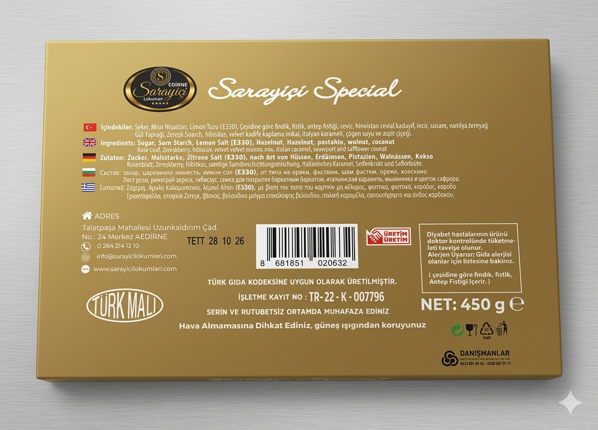 SARAYİÇİ LOKUMLARI SPACİAL LOKUM 450 GR